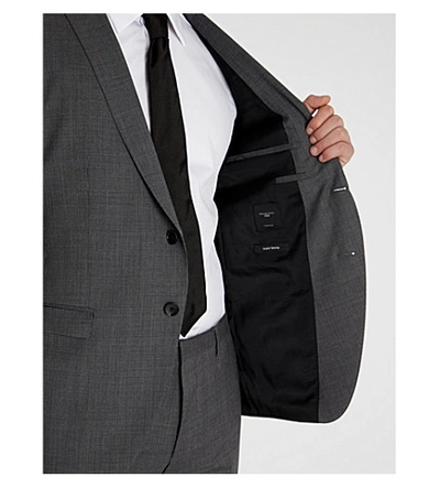 Shop Hugo Boss Checked Regular-fit Wool Suit In Dark Grey