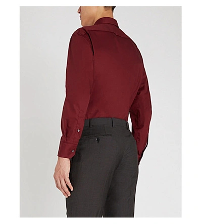 Shop Hugo Boss Regular-fit Cotton Shirt In Dark Red