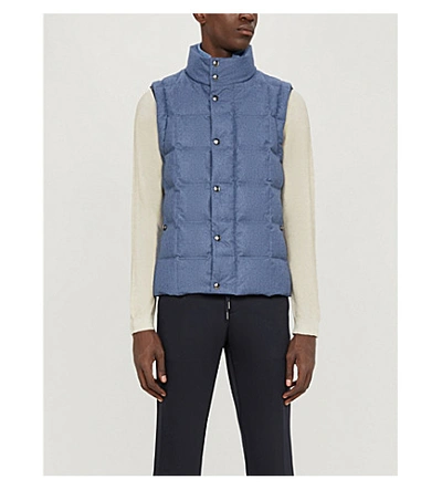 Shop Canali Quilted Funnel-neck Wool-down Gilet In Blue