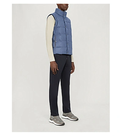 Shop Canali Quilted Funnel-neck Wool-down Gilet In Blue