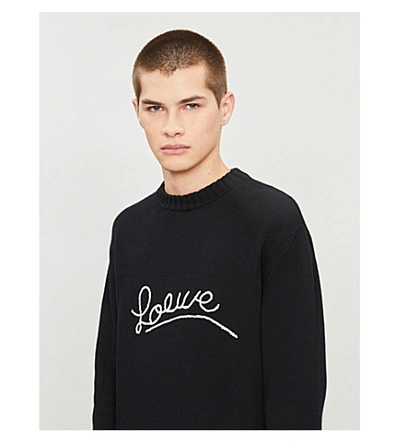 Shop Loewe Logo-embroidered Cotton-jersey Jumper In Black