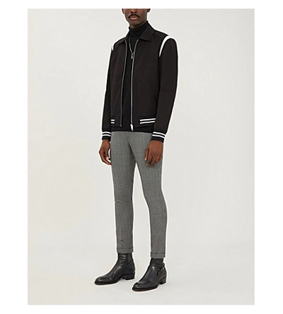 Shop The Kooples Leather-trimmed Cotton Bomber Jacket In Bla01