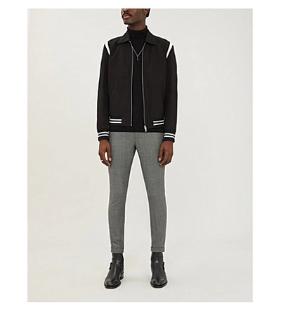 Shop The Kooples Leather-trimmed Cotton Bomber Jacket In Bla01