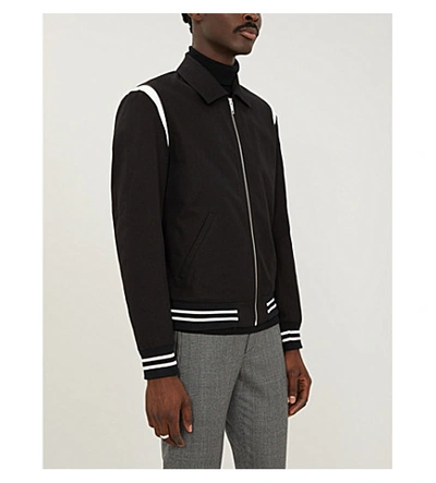 Shop The Kooples Leather-trimmed Cotton Bomber Jacket In Bla01
