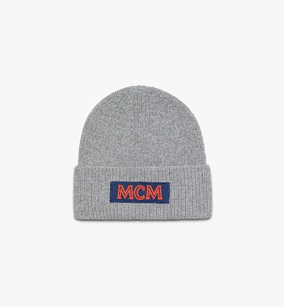 Shop Mcm Wollmütze Mit Logo-aufnäher In Grey