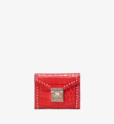 Shop Mcm Patricia Three-fold Wallet In Embossed Crocodile In Red | Ruby Red