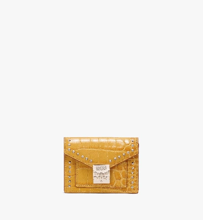 Shop Mcm Patricia Mini Wallet In Embossed Crocodile In Golden Mango