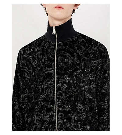 Shop Versace Metallic Baroque-patterned Velour Jacket In Nero Lurex