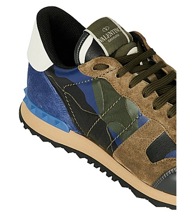 Shop Valentino Camouflage Leather And Suede Trainers In Blue Other