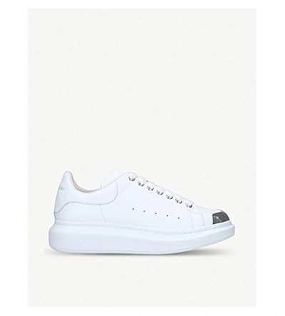 Shop Alexander Mcqueen Show Contrast Toe-cap Leather Trainers In White