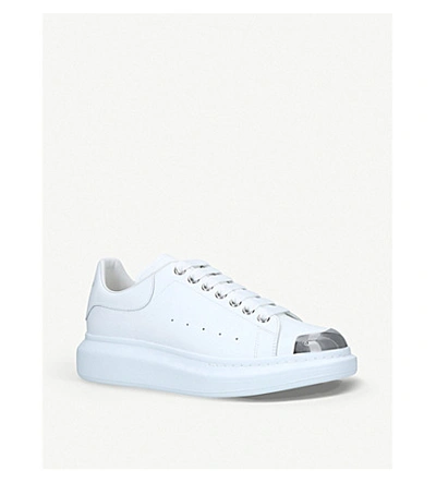 Shop Alexander Mcqueen Show Contrast Toe-cap Leather Trainers In White