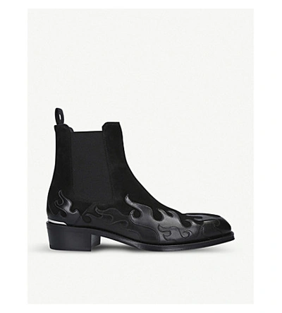 Shop Alexander Mcqueen Flame Suede And Leather Chelsea Boots In Black