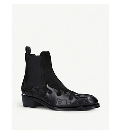 Shop Alexander Mcqueen Flame Suede And Leather Chelsea Boots In Black