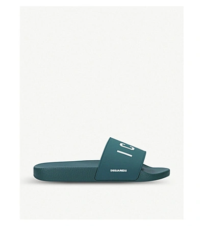 Shop Dsquared2 Icon Logo-embossed Rubber Sliders In Dark Green