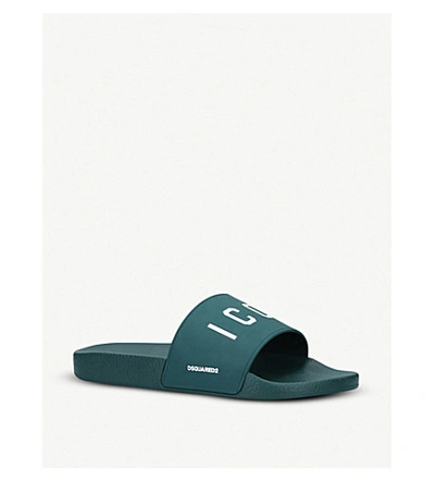 Shop Dsquared2 Icon Logo-embossed Rubber Sliders In Dark Green