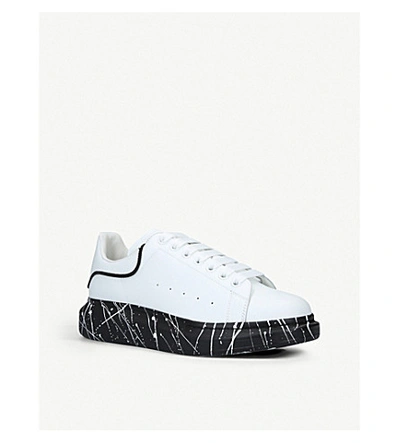 Shop Alexander Mcqueen Show Graffiti Spray-print Leather Trainers In White/blk