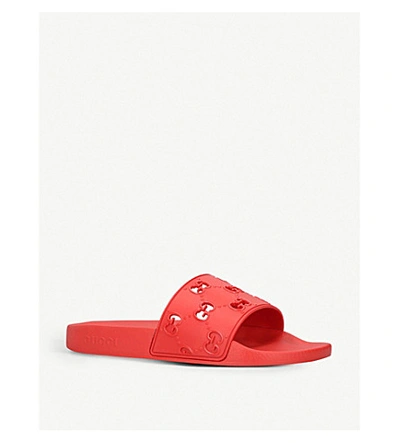 Shop Gucci Pursuit Gg Cutout Rubber Sliders In Red