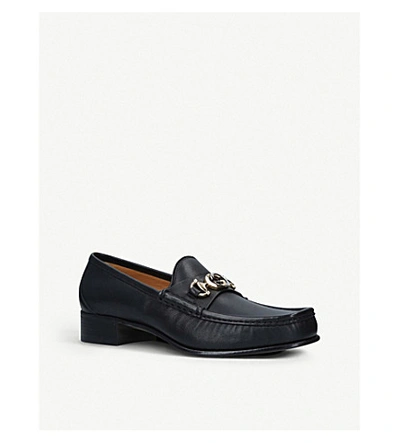 Shop Gucci Roos Mixed-metal Horsebit Leather Loafers In Black