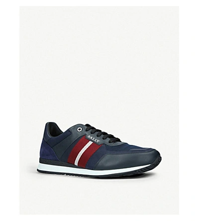 Shop Bally Aseo Leather And Mesh Low-top Trainers In Blue/drk.c