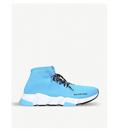 Shop Balenciaga Speed Lace-up Stretch-knit Trainers In Blue