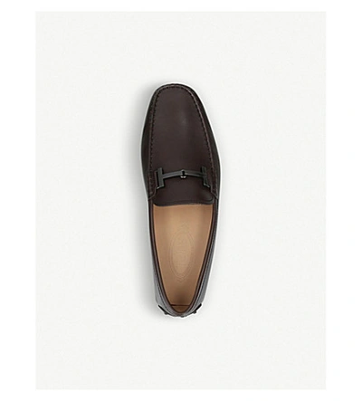Shop Tod's Double T Leather Driving Shoes In Dark Brown