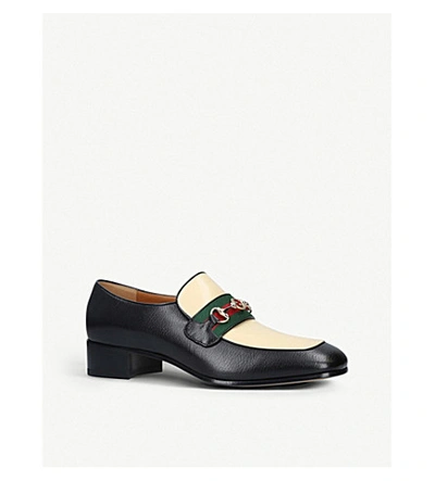 Shop Gucci Aylen Grained-leather Loafers In Blk/beige