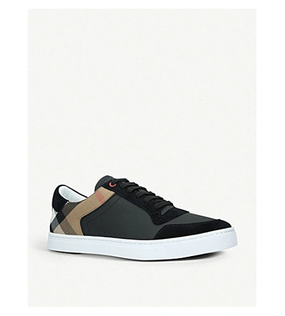 Shop Burberry Men's Black/comb Reeth Leather And Suede Low-top Trainers