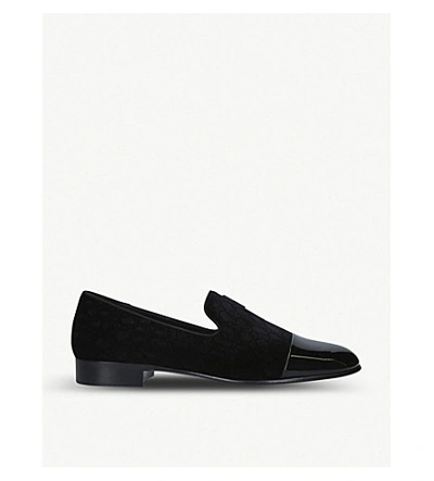 Shop Giuseppe Zanotti Quilted Velvet And Patent Leather Loafers In Black