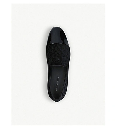 Shop Giuseppe Zanotti Quilted Velvet And Patent Leather Loafers In Black