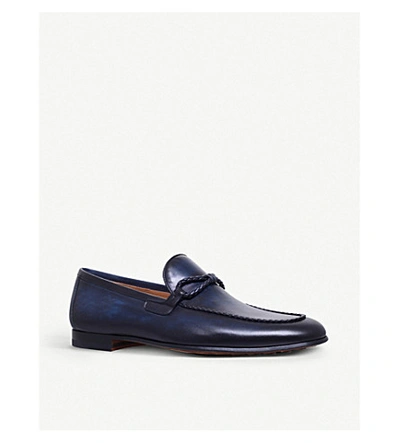Shop Magnanni Braid-trimmed Leather Loafers In Blue