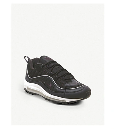 Shop Nike Air Max 98 Leather Trainers In Oil Grey Black White