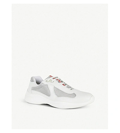 Shop Prada America's Cup Leather And Mesh Trainers In Bianco Argento