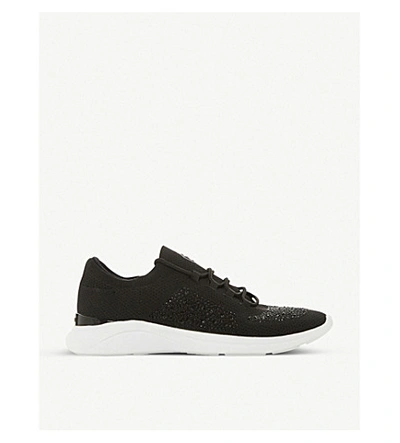 Shop Dune Easy Embellished Knitted Trainers In Black-fabric