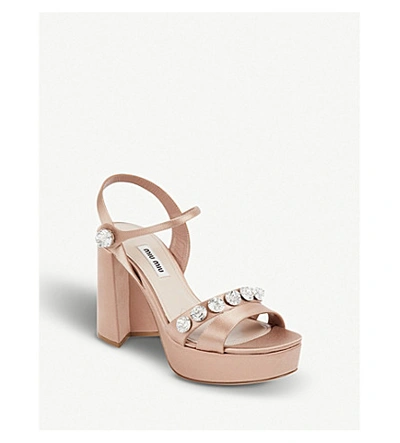 Shop Miu Miu Crystal-embellished Satin Sandals In Nudo