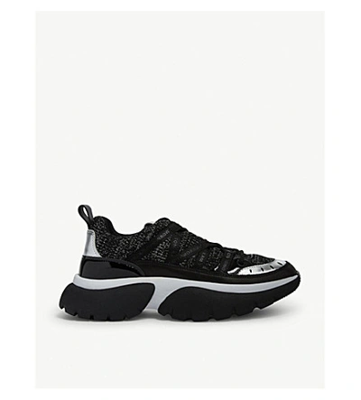 Shop Maje Fastest Mesh Leather Trainers In Black Lurex Silver