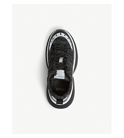 Shop Maje Fastest Mesh Leather Trainers In Black Lurex Silver