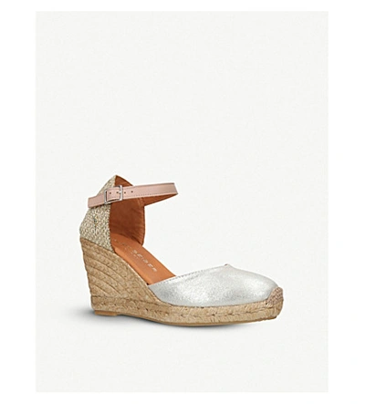 Shop Kurt Geiger Monty Metallic Leather Wedge Sandals In Gold Comb