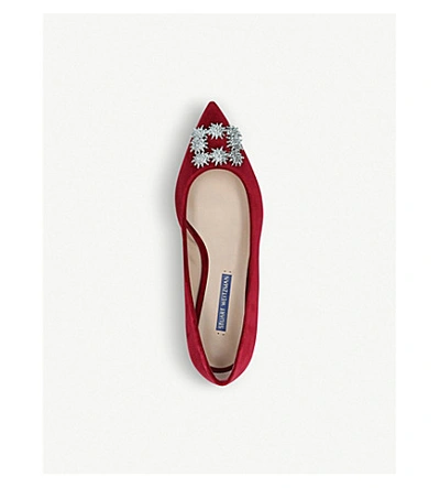 Shop Stuart Weitzman Kelsey Crystal-embellished Velvet Flats In Red/dark