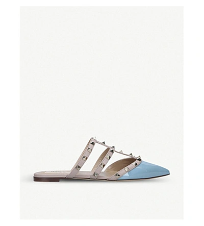 Shop Valentino Rockstud Patent-leather Flats In Blue/pal.c