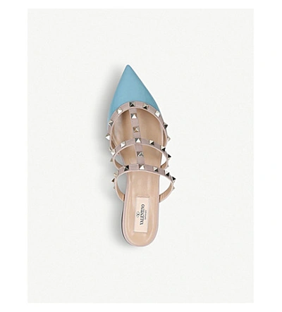 Shop Valentino Rockstud Patent-leather Flats In Blue/pal.c