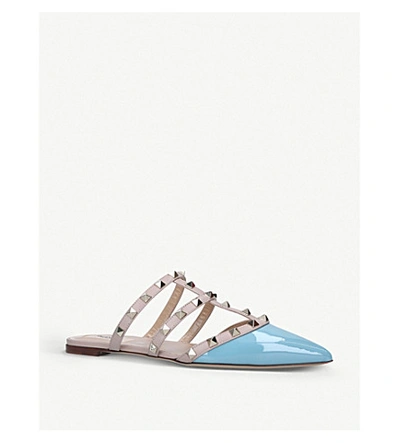 Shop Valentino Rockstud Patent-leather Flats In Blue/pal.c