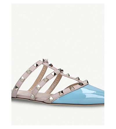 Shop Valentino Rockstud Patent-leather Flats In Blue/pal.c