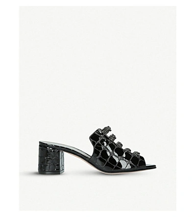 Shop Gina Womens Black Cosmos Embellished Crocodile-embossed Leather Sandals 6.5