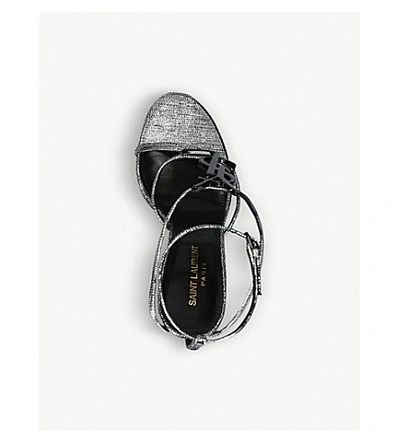 Shop Saint Laurent Cassandra Metallic Leather Sandals In Silver