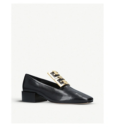 Shop Givenchy 4g Grained-leather Loafers In Black