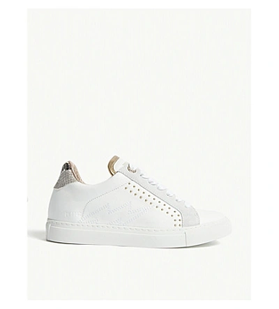 Shop Zadig & Voltaire Zv1747 Back Wild Leather Trainers In Blanc