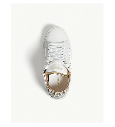 Shop Zadig & Voltaire Zv1747 Back Wild Leather Trainers In Blanc