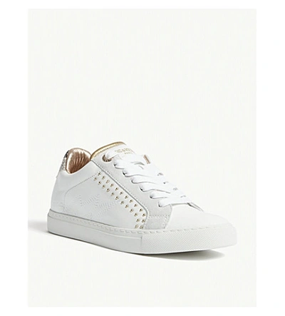 Shop Zadig & Voltaire Zv1747 Back Wild Leather Trainers In Blanc