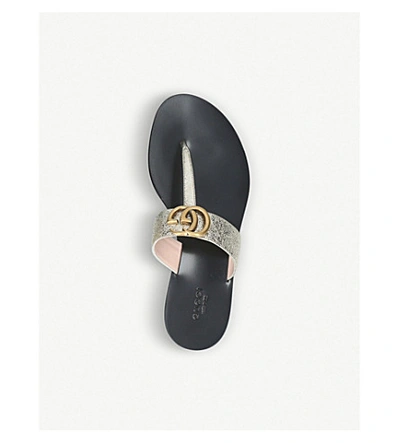 Shop Gucci Marmont Leather Sandals In Gold