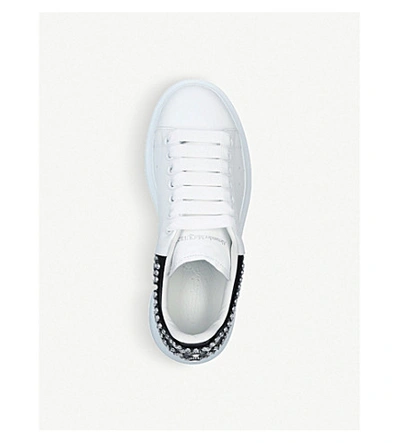 Shop Alexander Mcqueen Ladies Runway Stud-detail Leather Trainers In White/blk